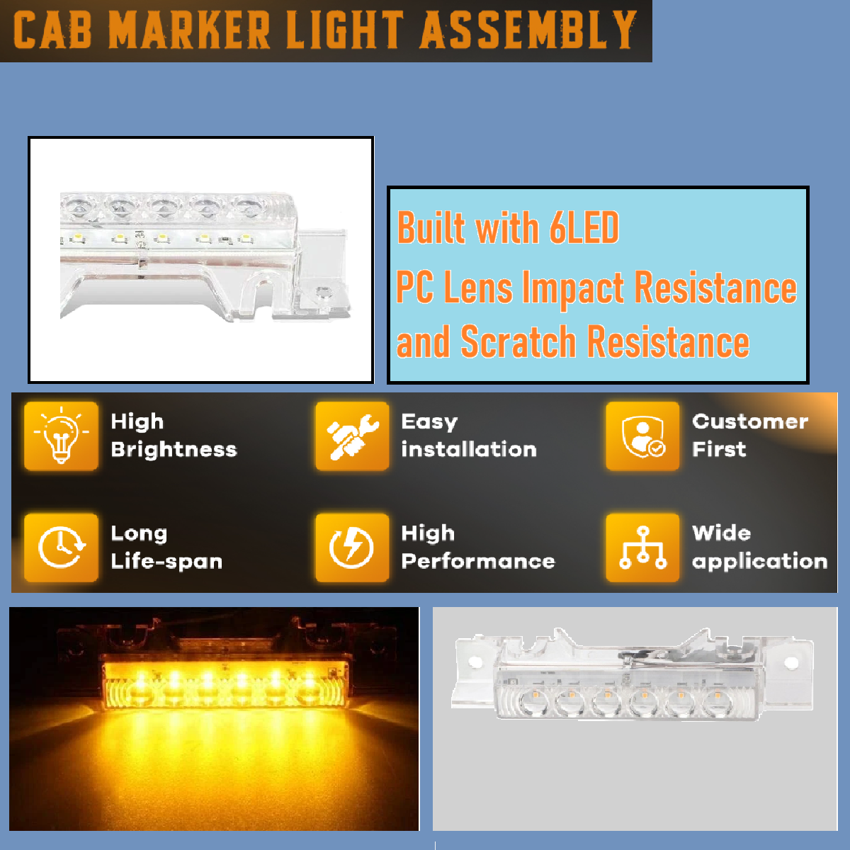Top Marker Lights –Clear Lens LED Cab Roof Running Lights for Volvo VN/VNL 2004–2020 Trucks
