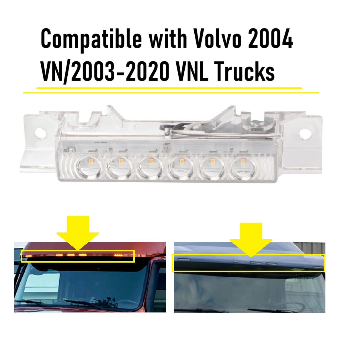 Top Marker Lights –Clear Lens LED Cab Roof Running Lights for Volvo VN/VNL 2004–2020 Trucks