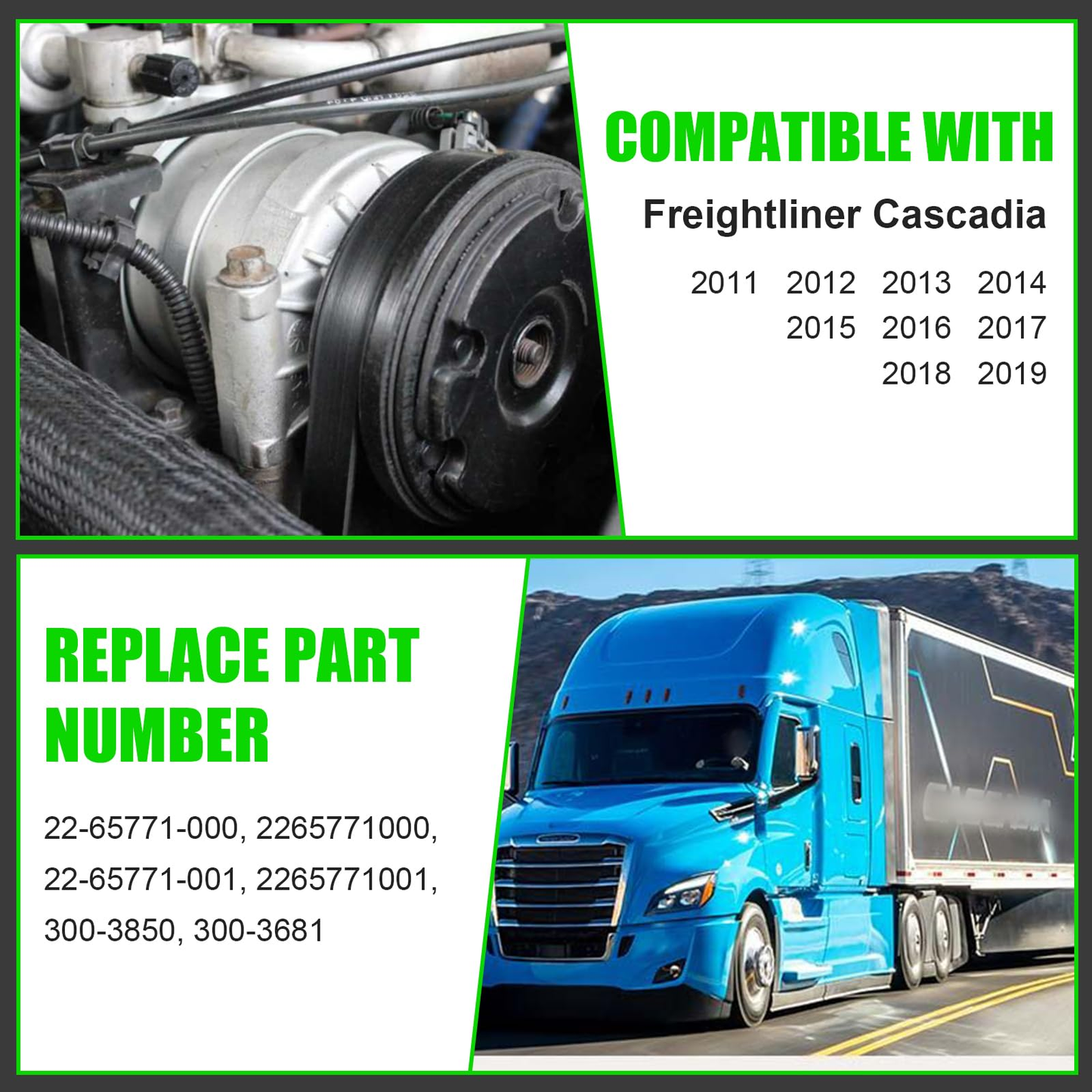 AC Compressor for Freightliner Cascadia, 2265771000 Air Conditioner Compressor with Clutch