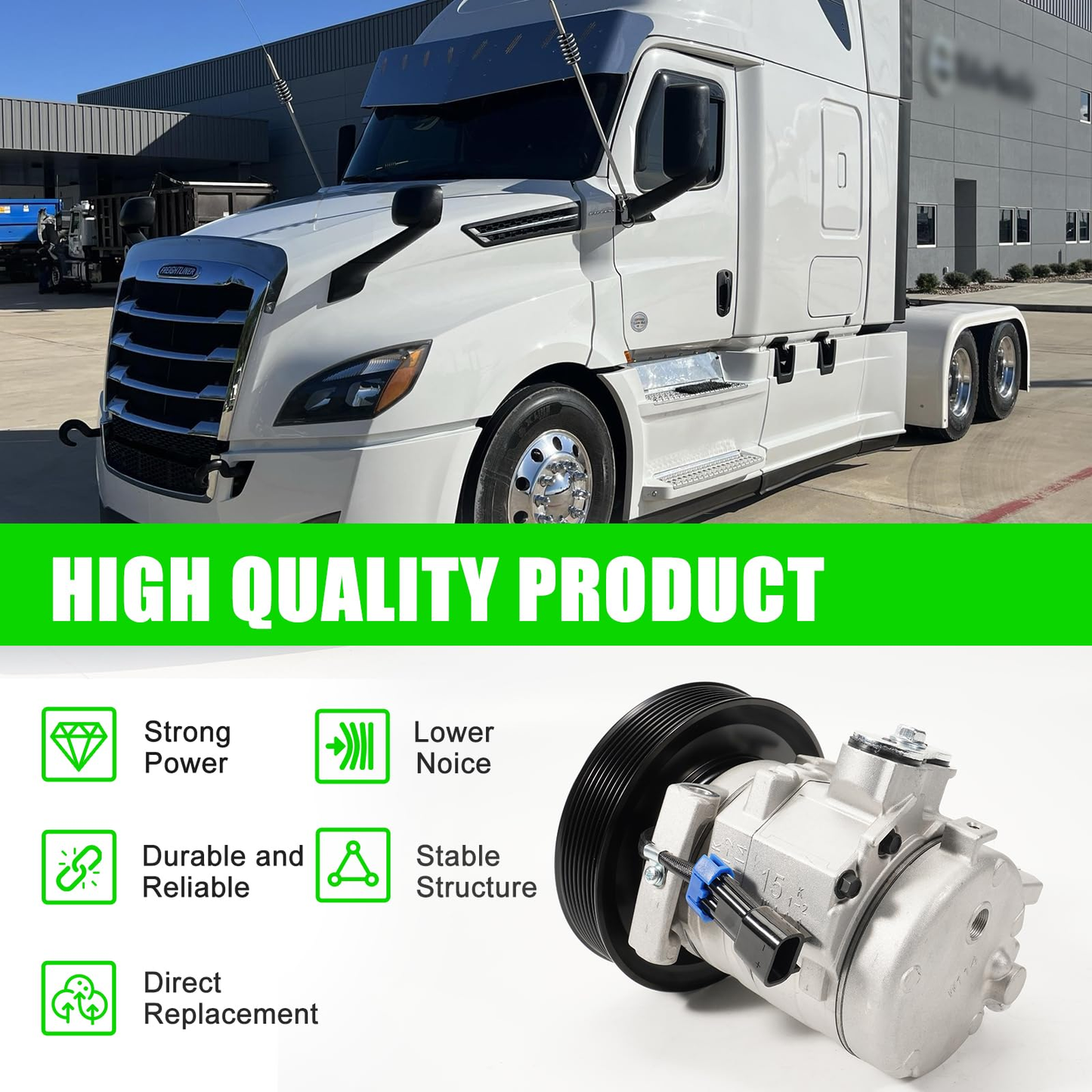 AC Compressor for Freightliner Cascadia, 2265771000 Air Conditioner Compressor with Clutch
