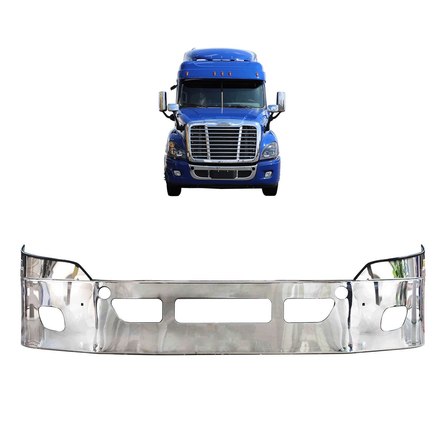 freightliner cascadia 2008-2017 16'' stainless steel bumper with fog light hole