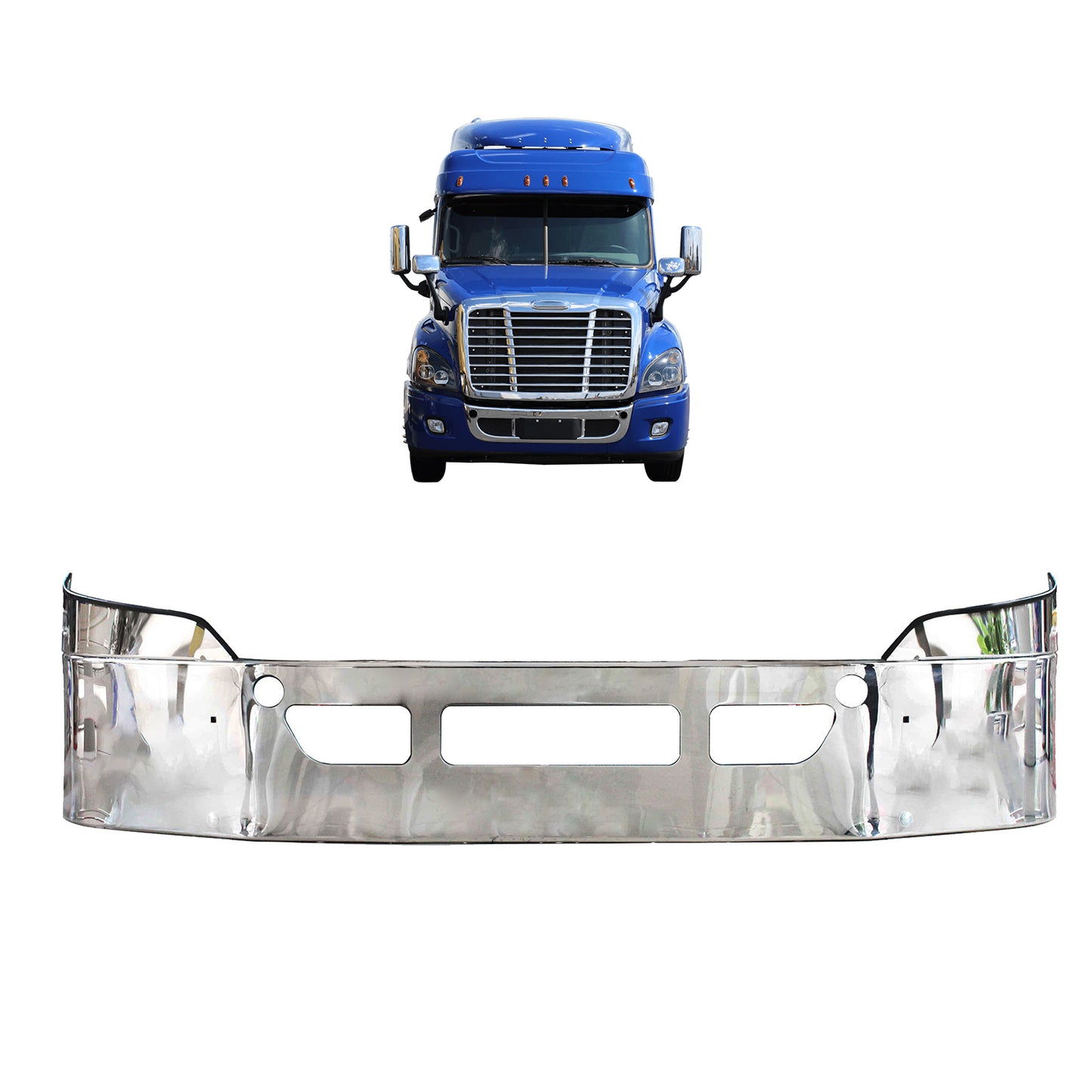 freightliner cascadia 2008-2017 16'' stainless steel bumper w/o foglight hole