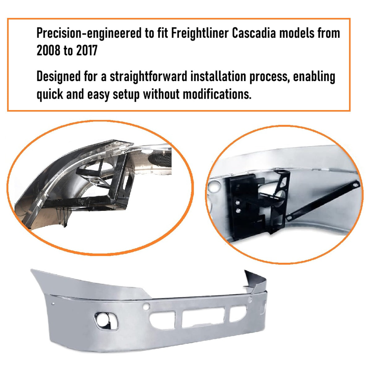 freightliner cascadia 2008-2017 16'' stainless steel bumper with fog light hole