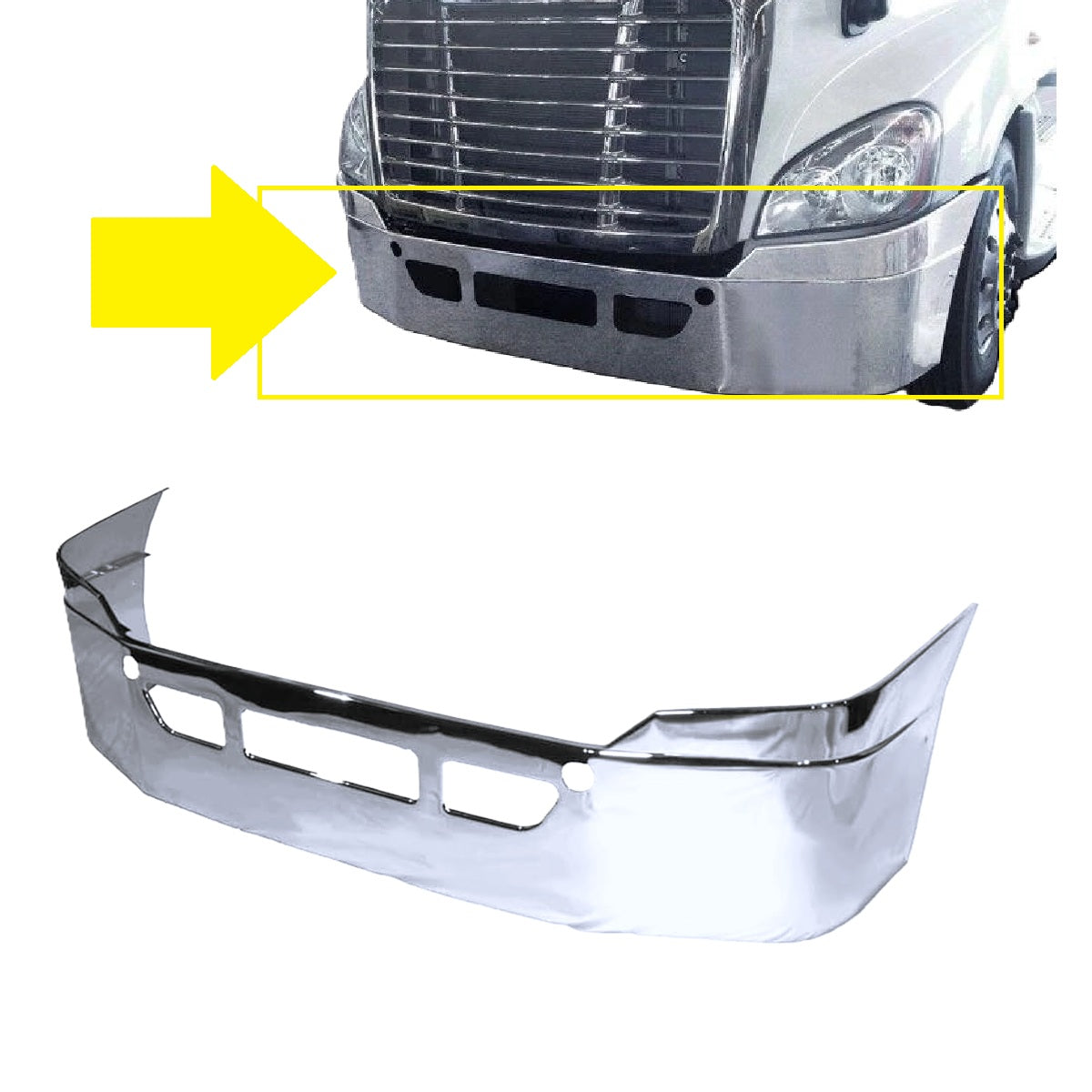 freightliner cascadia 2008-2017 16'' stainless steel bumper w/o foglight hole