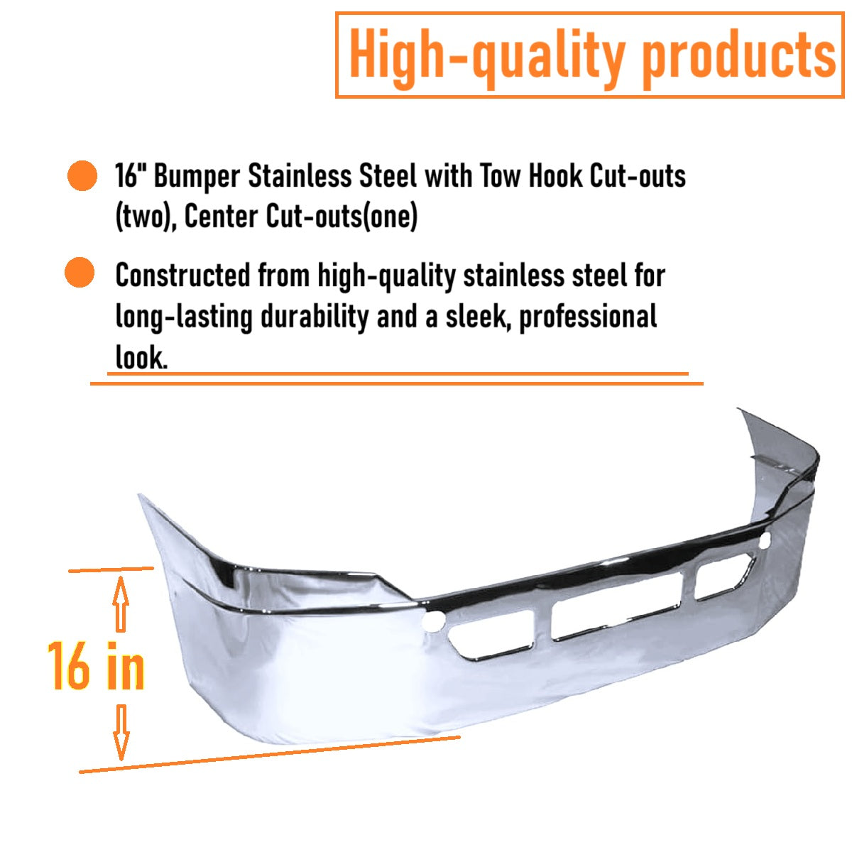 freightliner cascadia 2008-2017 16'' stainless steel bumper w/o foglight hole