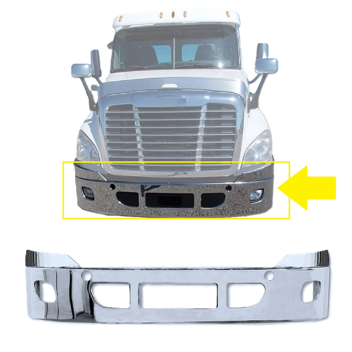 freightliner cascadia 2008-2017 16'' stainless steel bumper with fog light hole