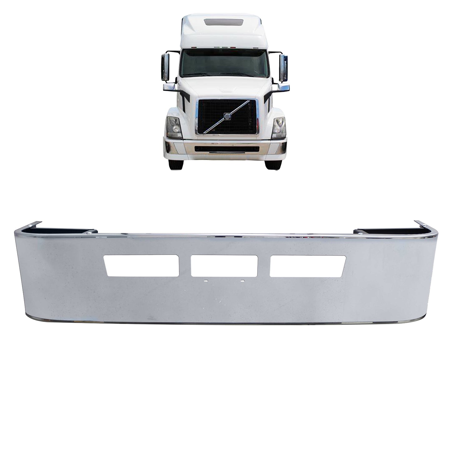 volvl vnl 2004-2017 16'' stainless steel bumper w/o fog lights hole