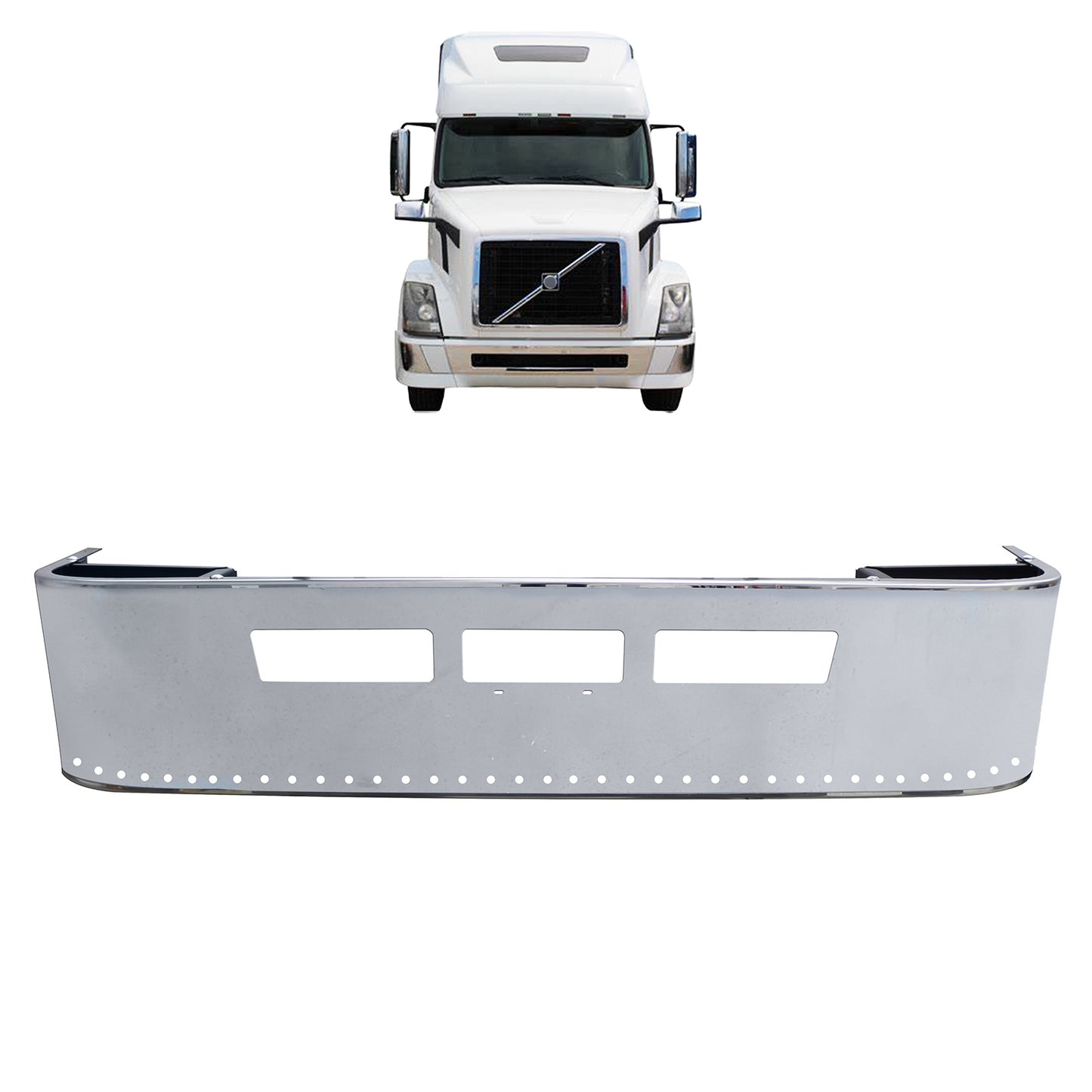 Volvo VNL 2004-2017 16 inches Stainless Steel Bumper with mark light hole Chrome