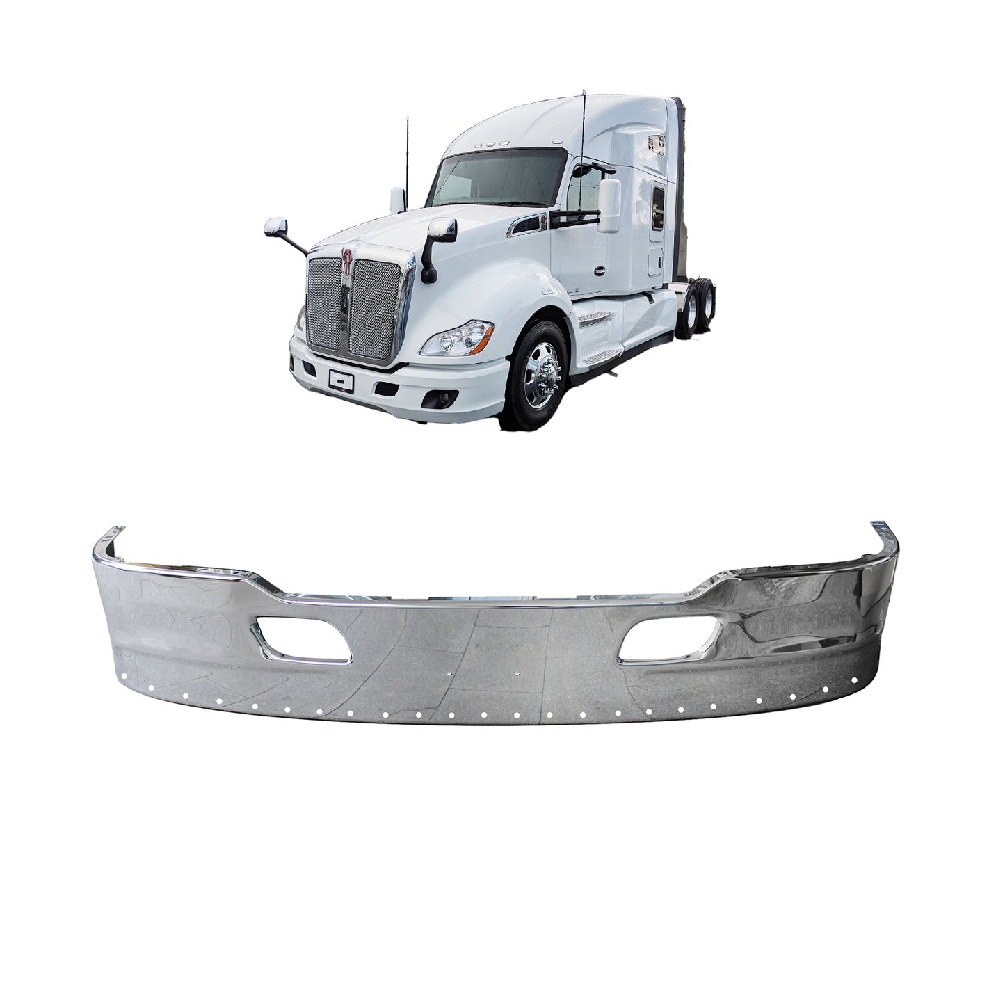 kenworth t680 2013-2021 17'' stainless steel bumper w/o fog light hole, lower side w/ maker light hole
