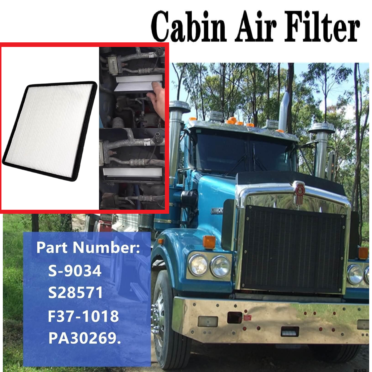 Cabin Air Filter Fit For Kenworth 660 T680 T800 T880 & Peterbilt 387 567 579 - Replaces S-9034, F37-1018, S28571, PA30269, AF56102