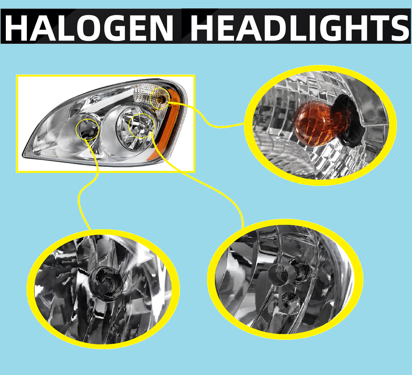 Freightliner Cascadia 2008-2017 Headlamp Left Driver Side | Chrome Housing Halogen Headlight