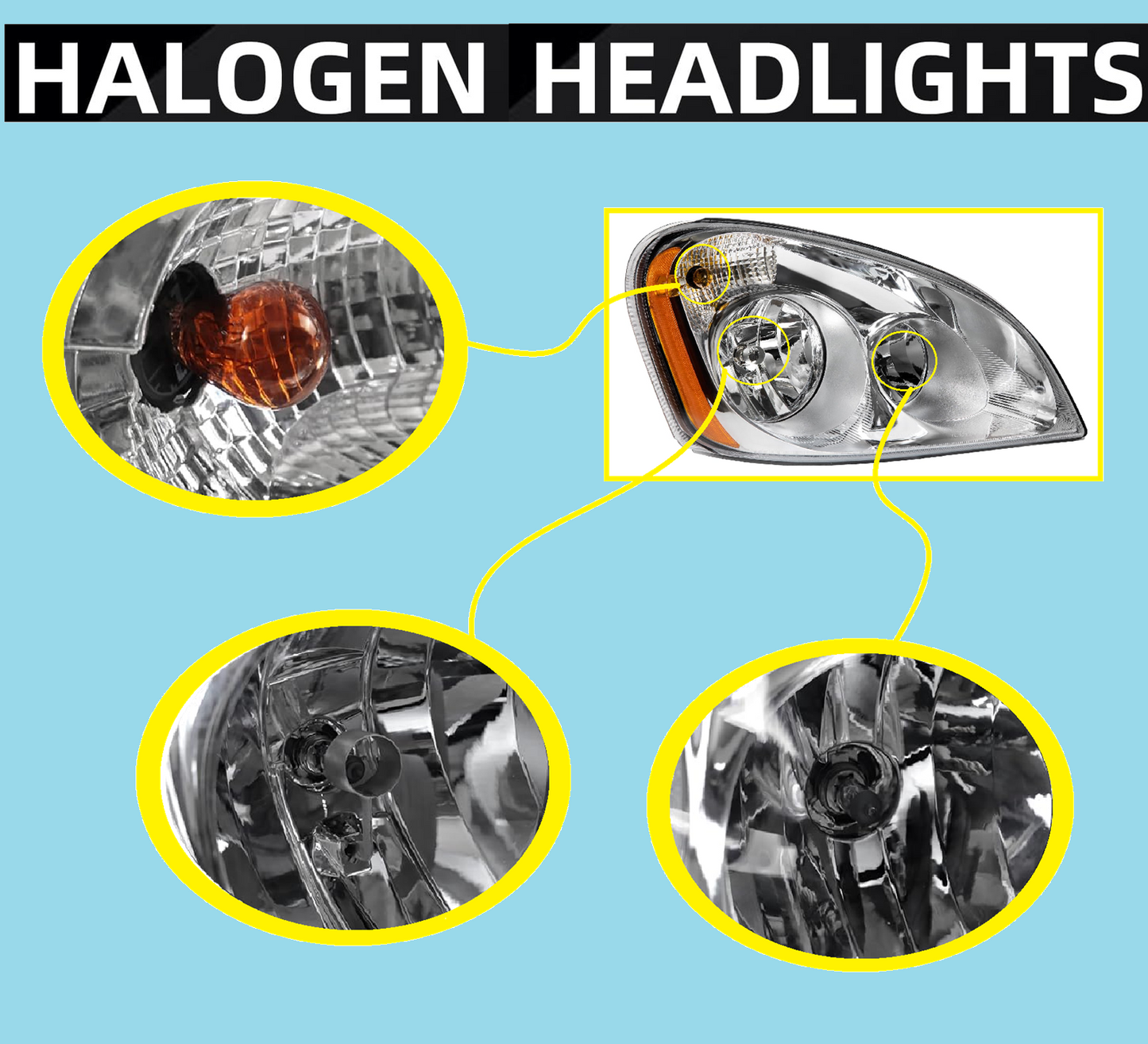 Freightliner Cascadia 2008-2017 Headlamp Right Passenger Side | Chrome Housing Halogen Headlight
