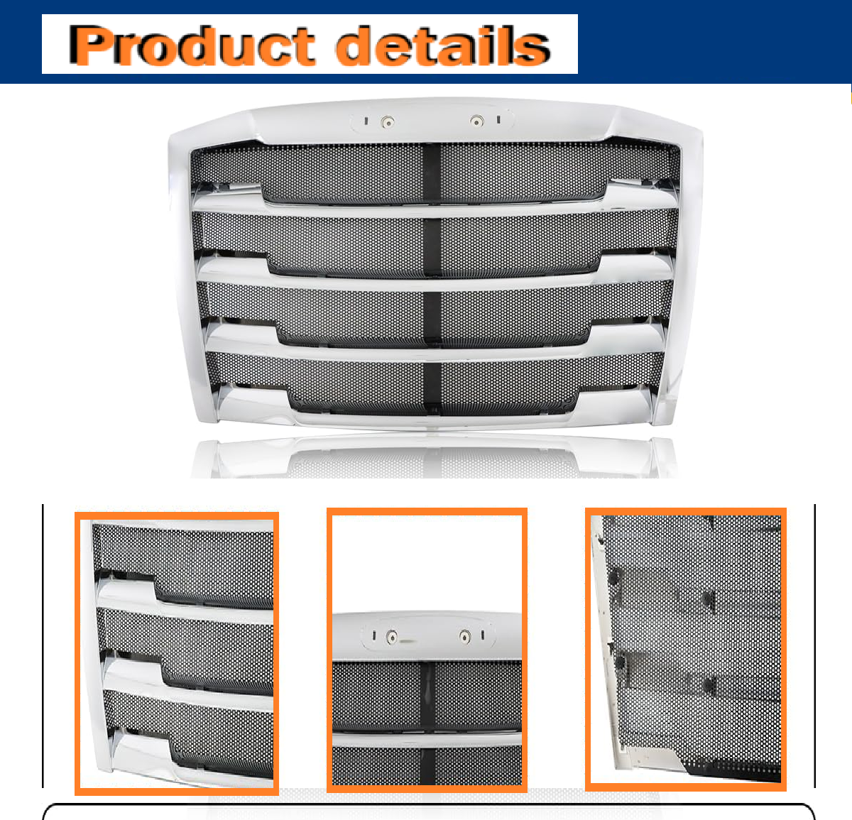 Freightliner Cascadia 2018-Current Chrome Front Radiator Grille Grill with Bug Screen, Replacement 17-20801-001