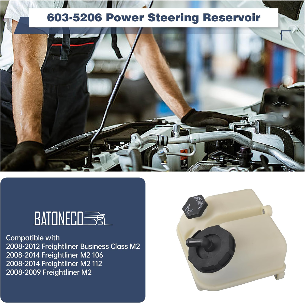 Power Steering Reservoir Compatible with Freightliner M2 106 2008-2014,M2 112 2008-2014, A1419133000, A1414796003