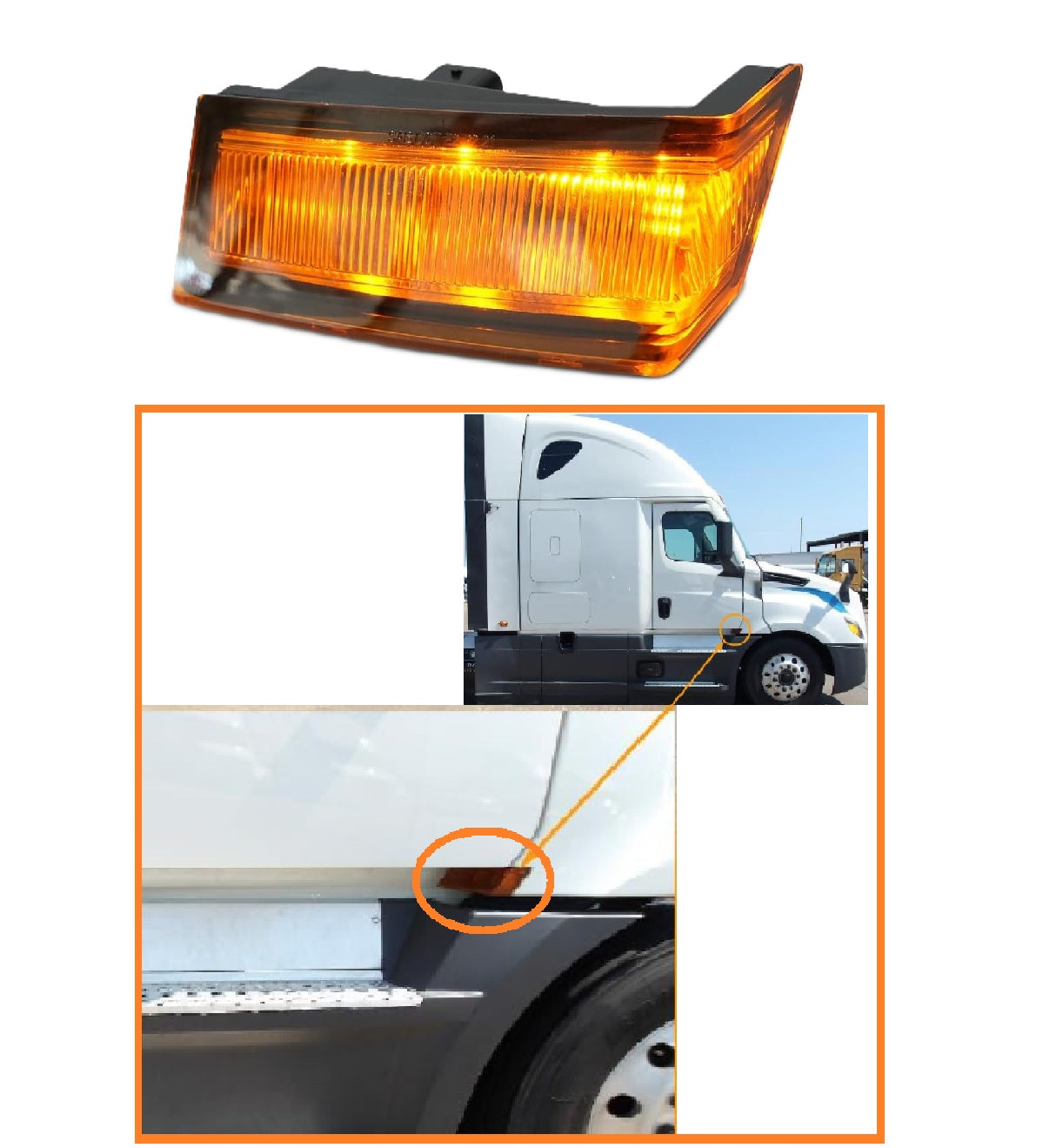Freightliner Cascadia 2018+ Amber Maker Light on Door Bottom 19 LED 12V
