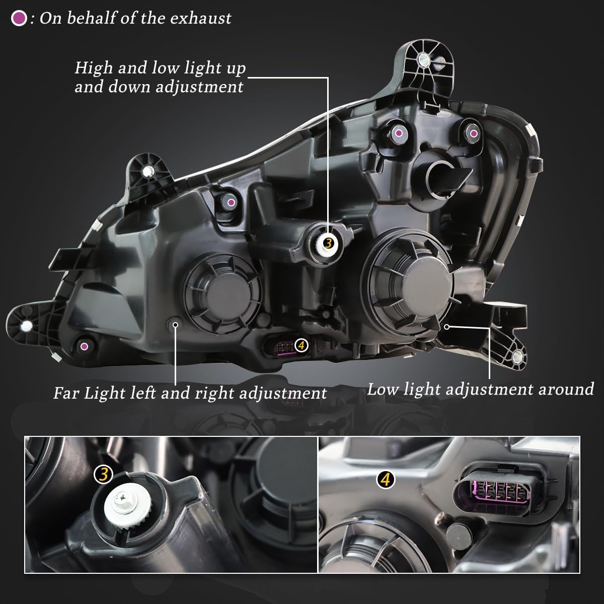 Black Projector Headlights Assembly with LED Bar for Kenworth T680 2013-2017