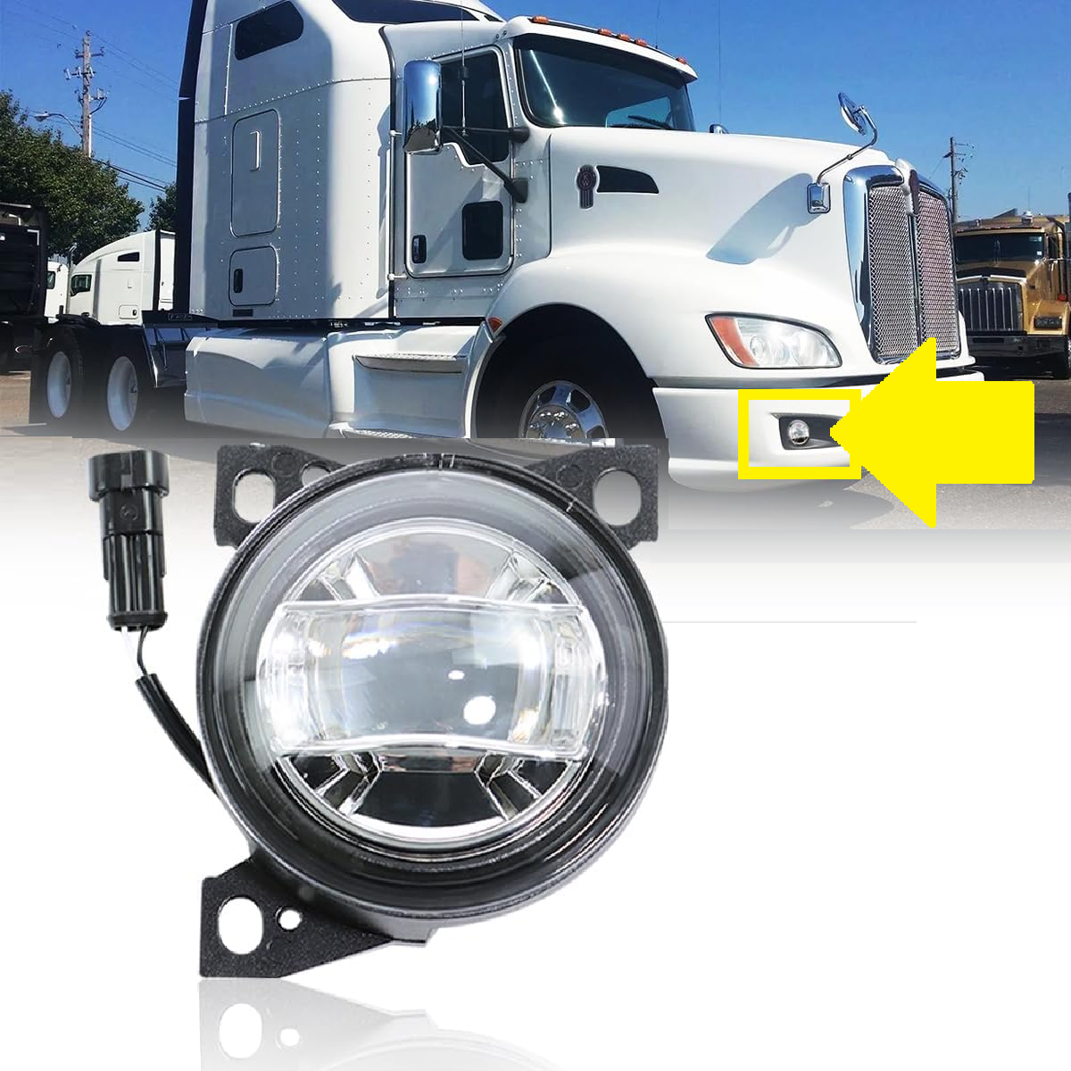 LED Fog Lights Assembly for Kenworth T660 2013-2021, Peterbilt 579 2013-2022, Peterbilt 587 2013-2022, Clear Lens White Housing Fog Lamp