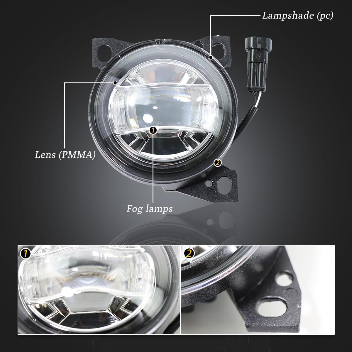 LED Fog Lights Assembly for Kenworth T660 2013-2021, Peterbilt 579 2013-2022, Peterbilt 587 2013-2022, Clear Lens White Housing Fog Lamp