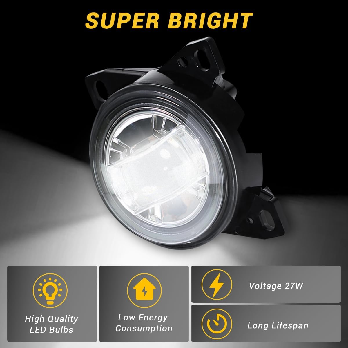 LED Fog Lights Assembly for Kenworth T660 2013-2021, Peterbilt 579 2013-2022, Peterbilt 587 2013-2022, Clear Lens White Housing Fog Lamp