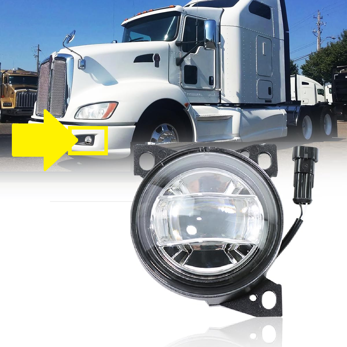 LED Fog Lights Assembly for Kenworth T660 2013-2021, Peterbilt 579 2013-2022, Peterbilt 587 2013-2022, Clear Lens White Housing Fog Lamp