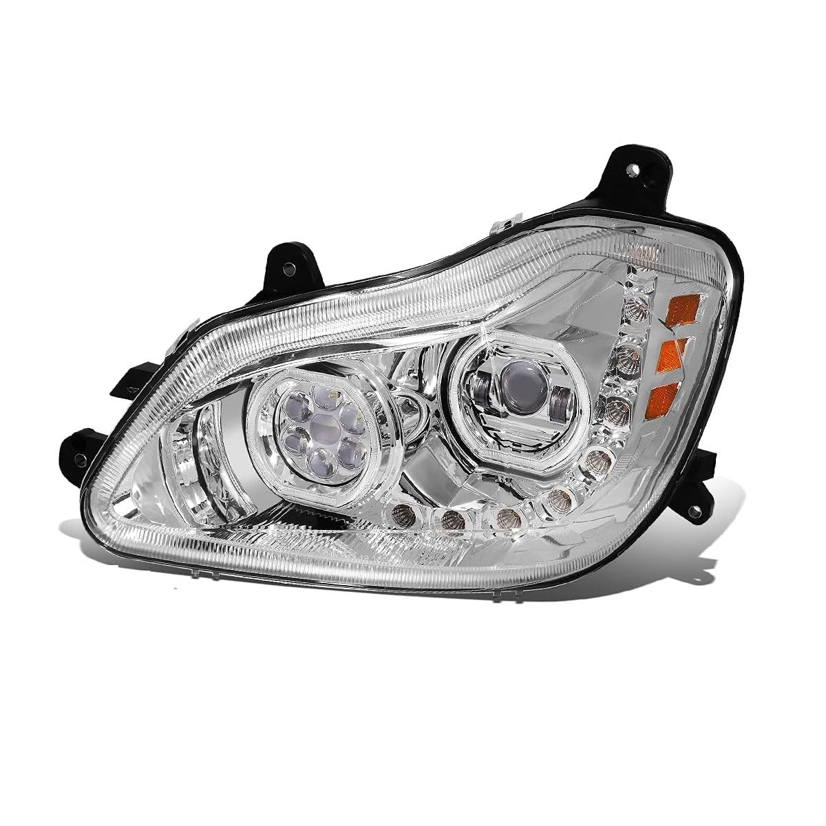 Kenworth T680 2013-2021 Full LED Headlight | Halo Rings Daytime Running Light Chrome Housing
