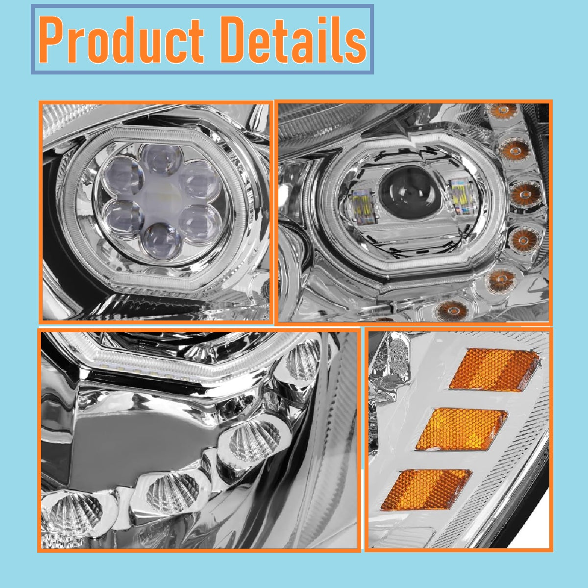 Kenworth T680 2013-2021 Full LED Headlight | Halo Rings Daytime Running Light Chrome Housing
