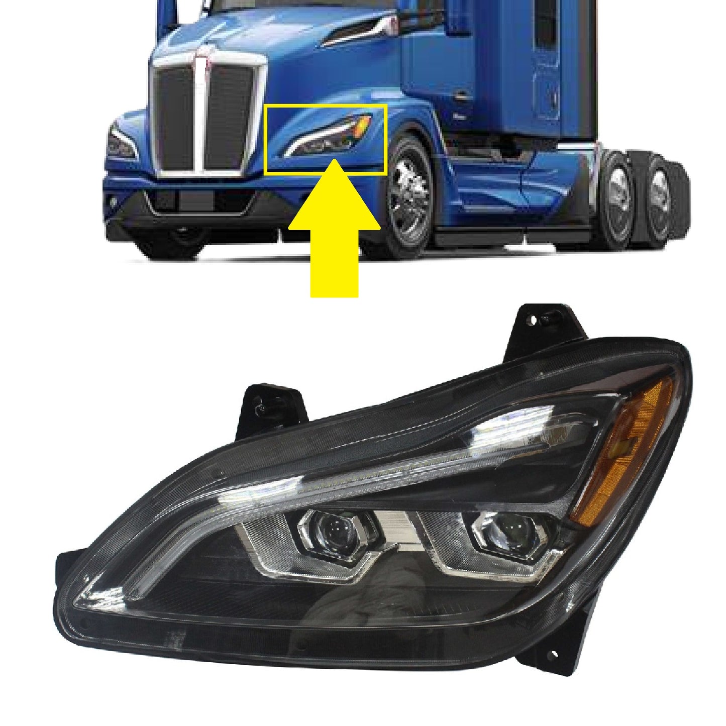 Full LED Black Headlight Assemblies for Kenworth T680 Next Gen 2022+ | 6-24V