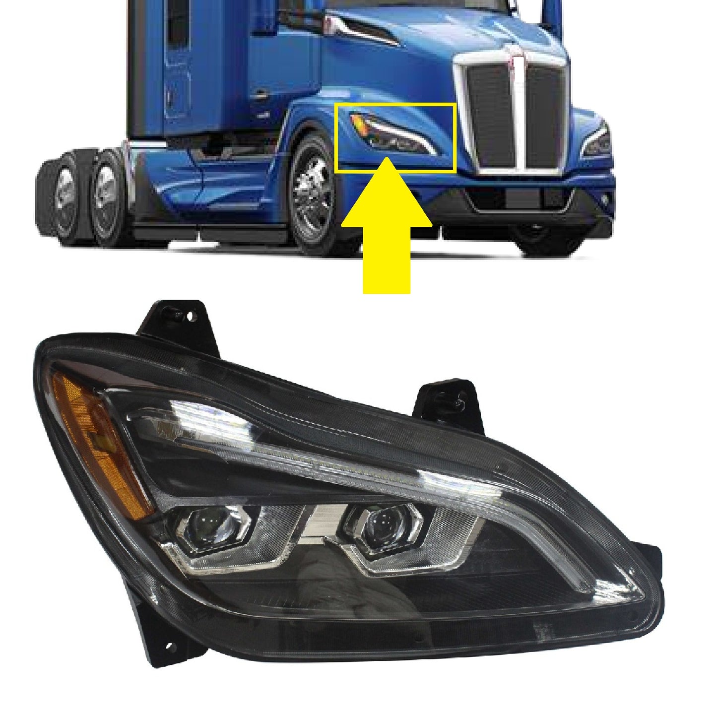 Full LED Black Headlight Assemblies for Kenworth T680 Next Gen 2022+ | 6-24V