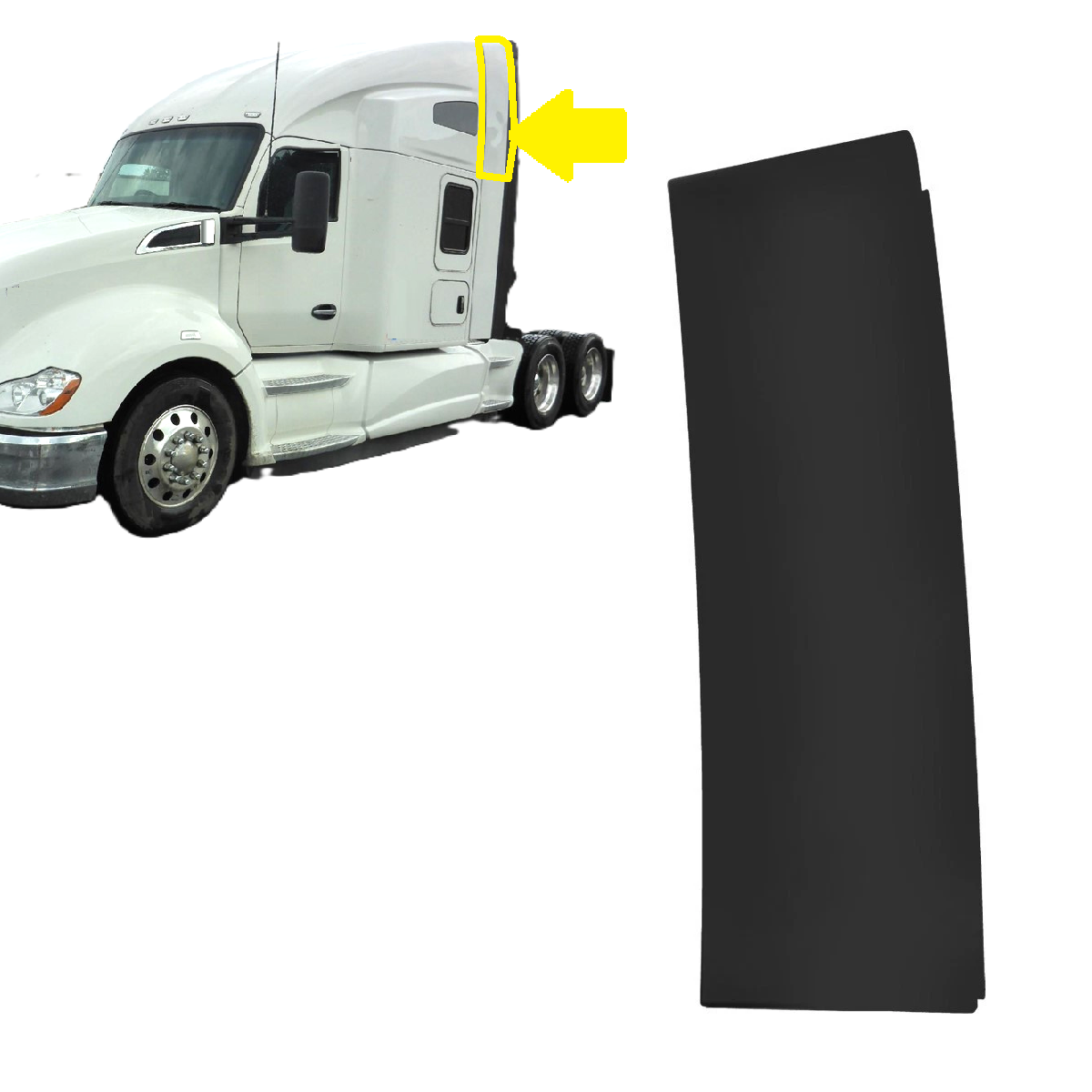 KENWORTH T680 2013-2021 Upper Top Cab Rear Fairing, AIR DEFLECTOR (IRON) Left Driver Side