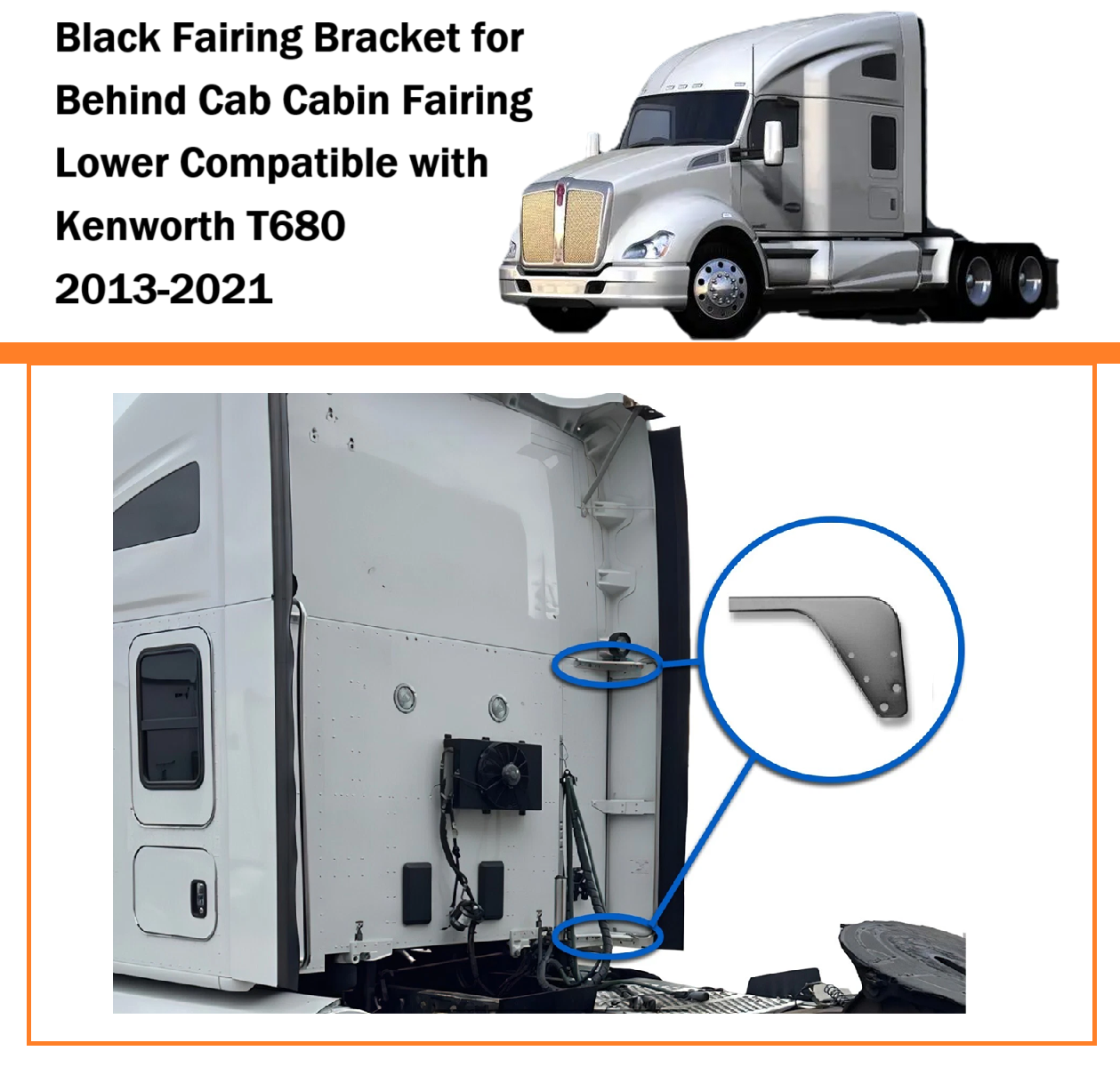 Air Deflector Bracket, Fairing Bracket For Behind Cab Cabin Fairing Extension Lower Compatible with Kenworth T680 2013-2021