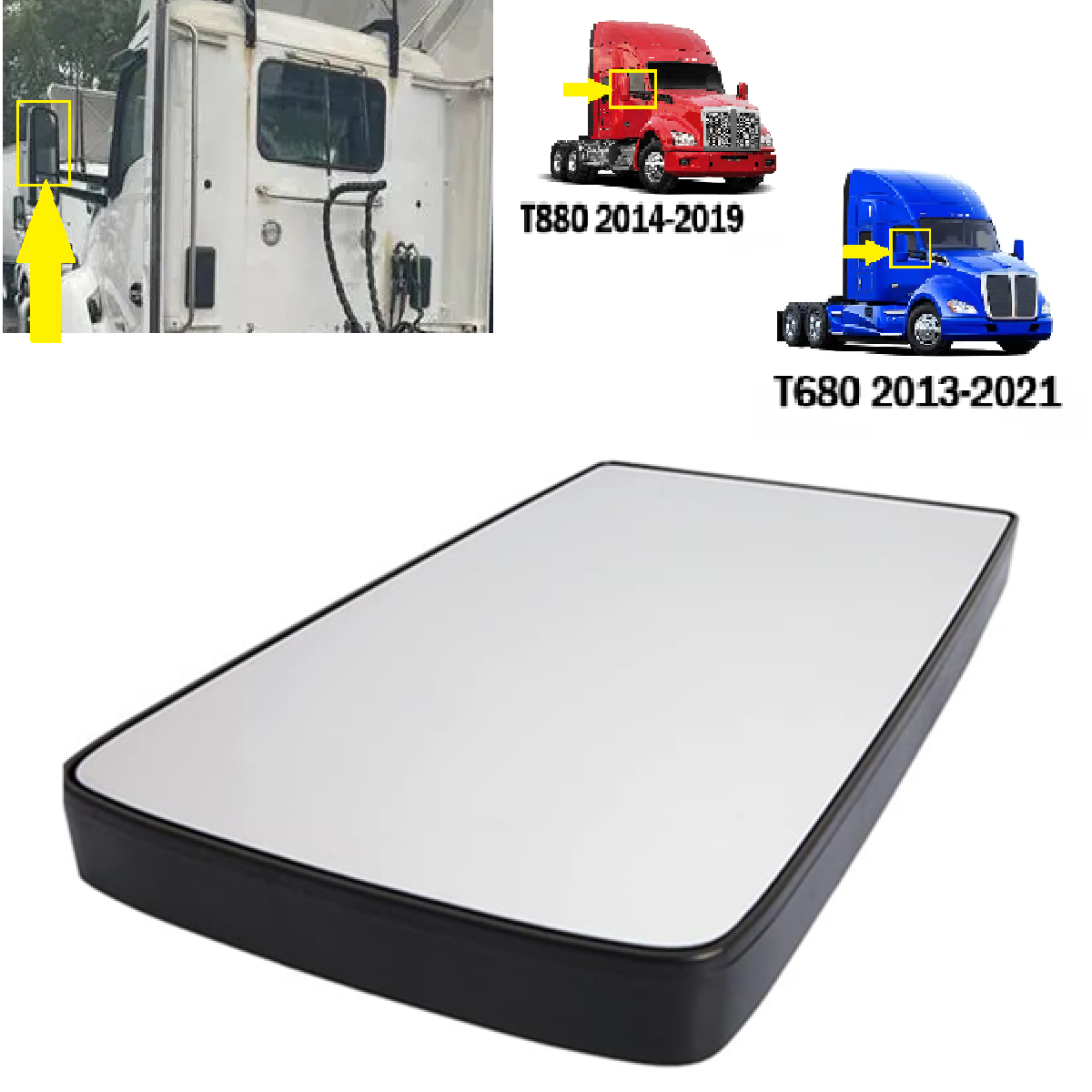 Upper Mirror Glass Compatible with KENWORTH T880 T680 2013-2021, Main Replacement Mirror Big Glass with Defrost Heated