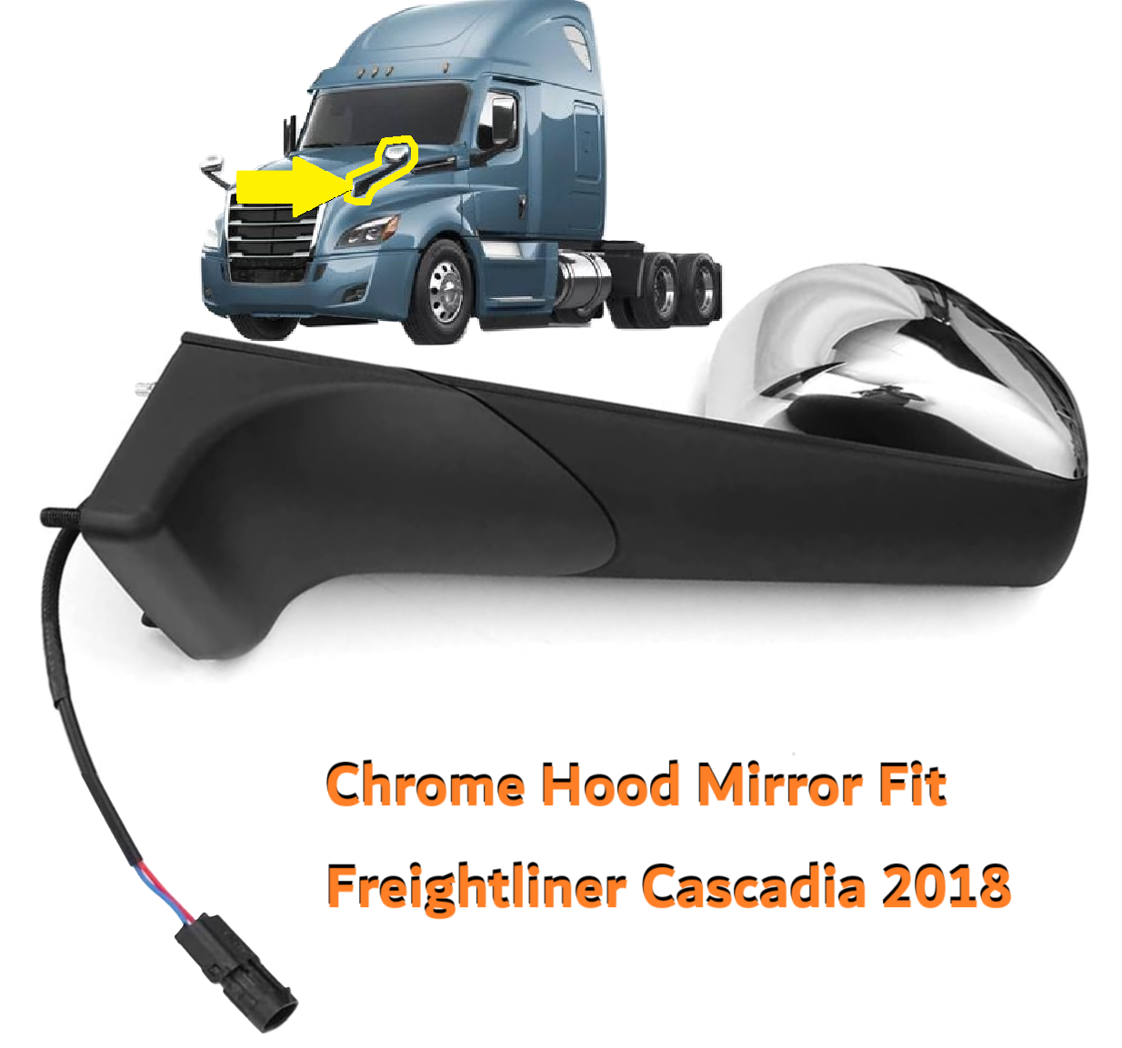Freightliner Cascadia 2018+ Hood Mirror with Heated Glass Chrome Left Driver Side