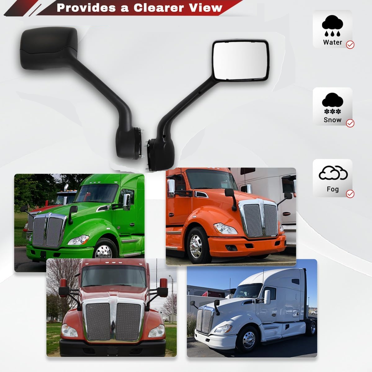 Kenworth T680 2013-2020 Peterbilt 579 2010-2017 Peterbilt 587 2010-2017 Hood Mirror Black Right Passenger Side