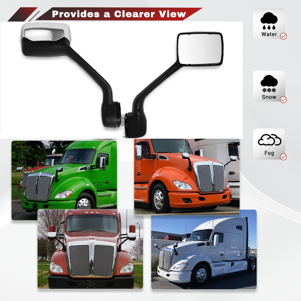 Kenworth T680 2013-2020 Peterbilt 579 2010-2017 Peterbilt 587 2010-2017 Hood Mirror Chrome Right Passenger Side