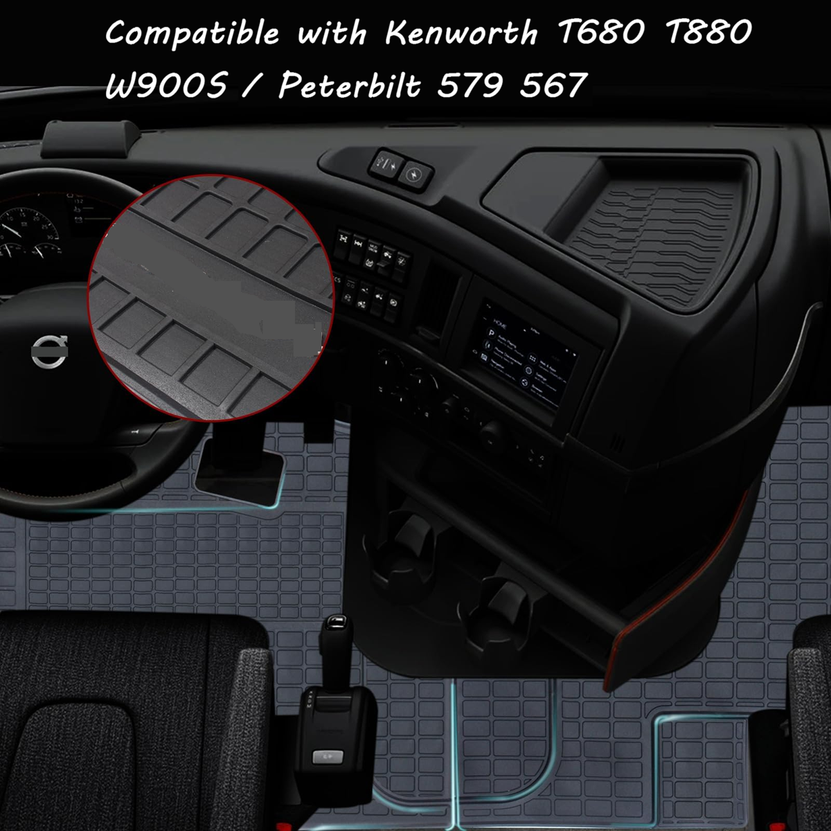 Kenworth T680/T880/W990`S&Peterbilt579/567 Truck Floor Mats 3PCS Latex/Black