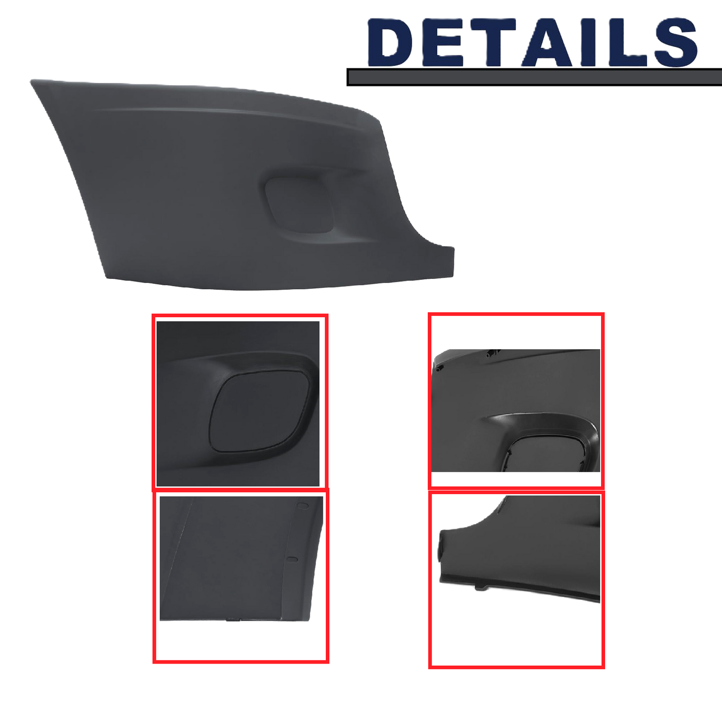 Freightliner Cascadia 2008-2017 Bumper Corner Outer Without Fog Light Cut-out Black Plastic Right Passenger Side