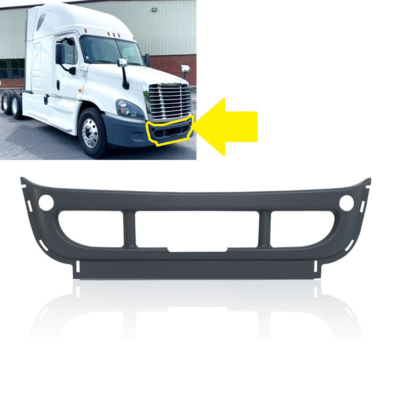 Freightliner Cascadia 2008-2017 Front Bumper Center Outer Cover, ABS Black Bumper Center Cover Trim