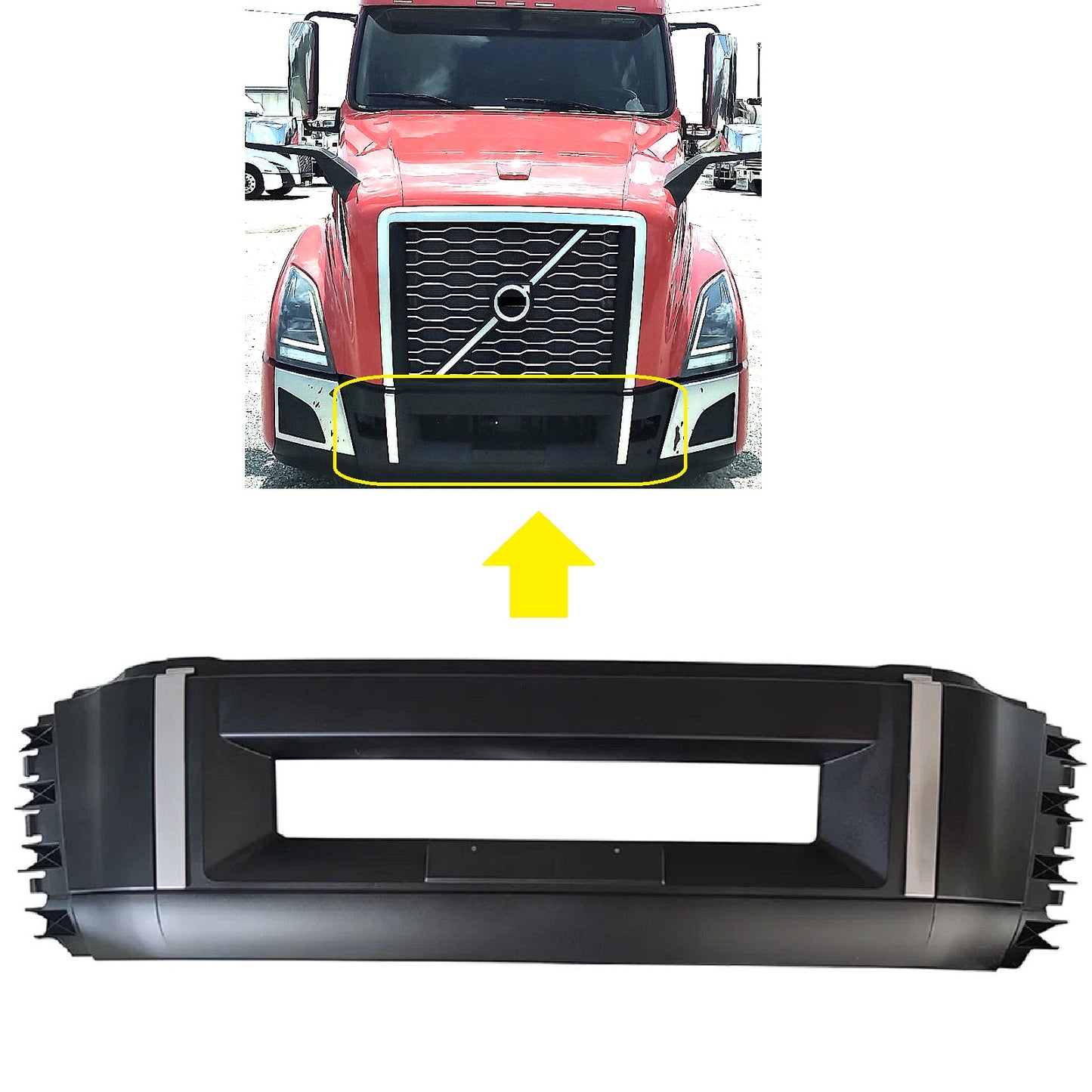 Volvo VNL 2018-2024 Middle Bumper Assembly Kit – Center Part, Cover Panels & Trim Strips