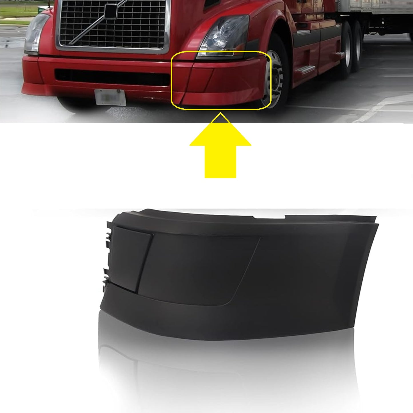 Front Side Corner Bumper NO Fog Light Hole Replacement for 2004–2014 Volvo VNL Semi Trucks