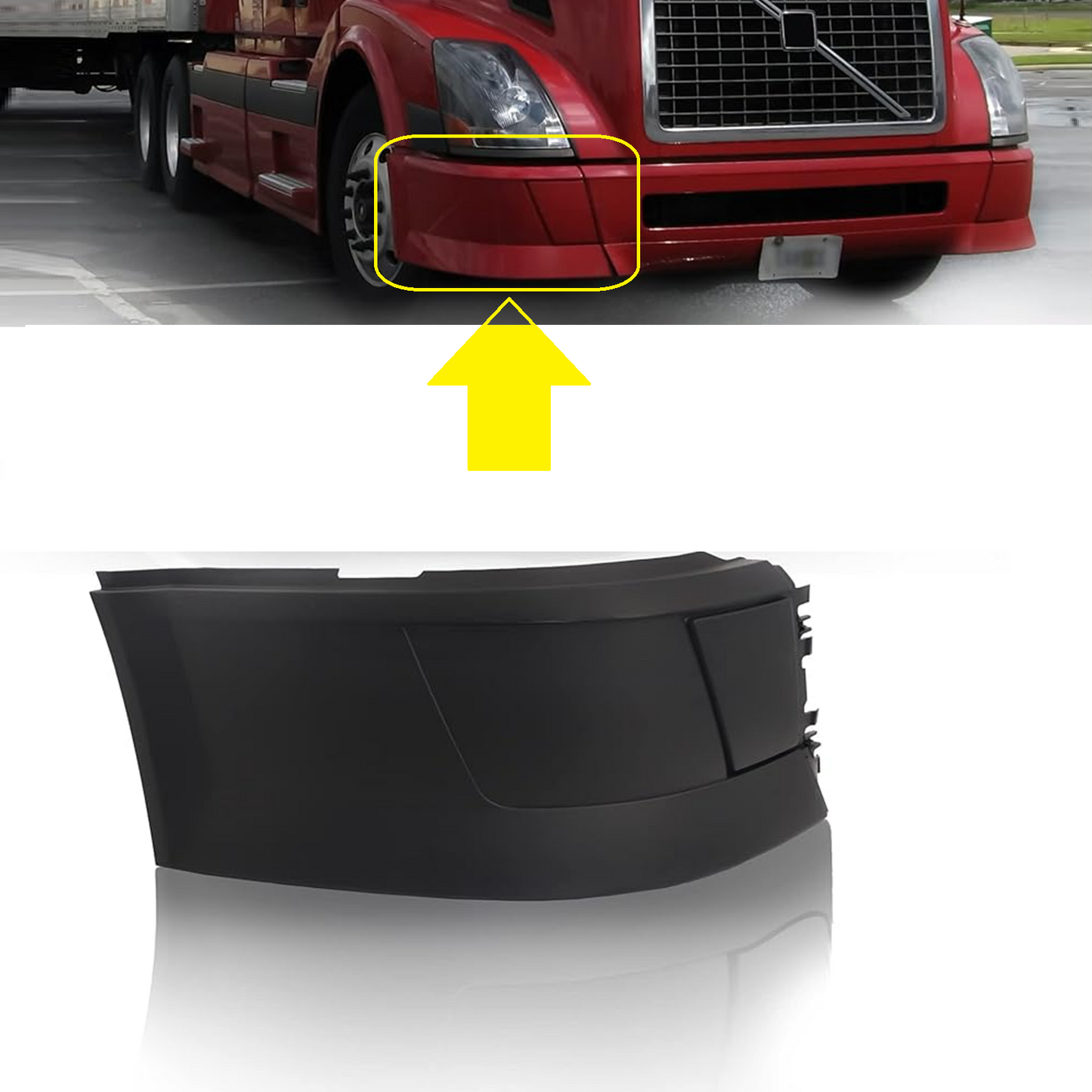 Front Side Corner Bumper NO Fog Light Hole Replacement for 2004–2014 Volvo VNL Semi Trucks