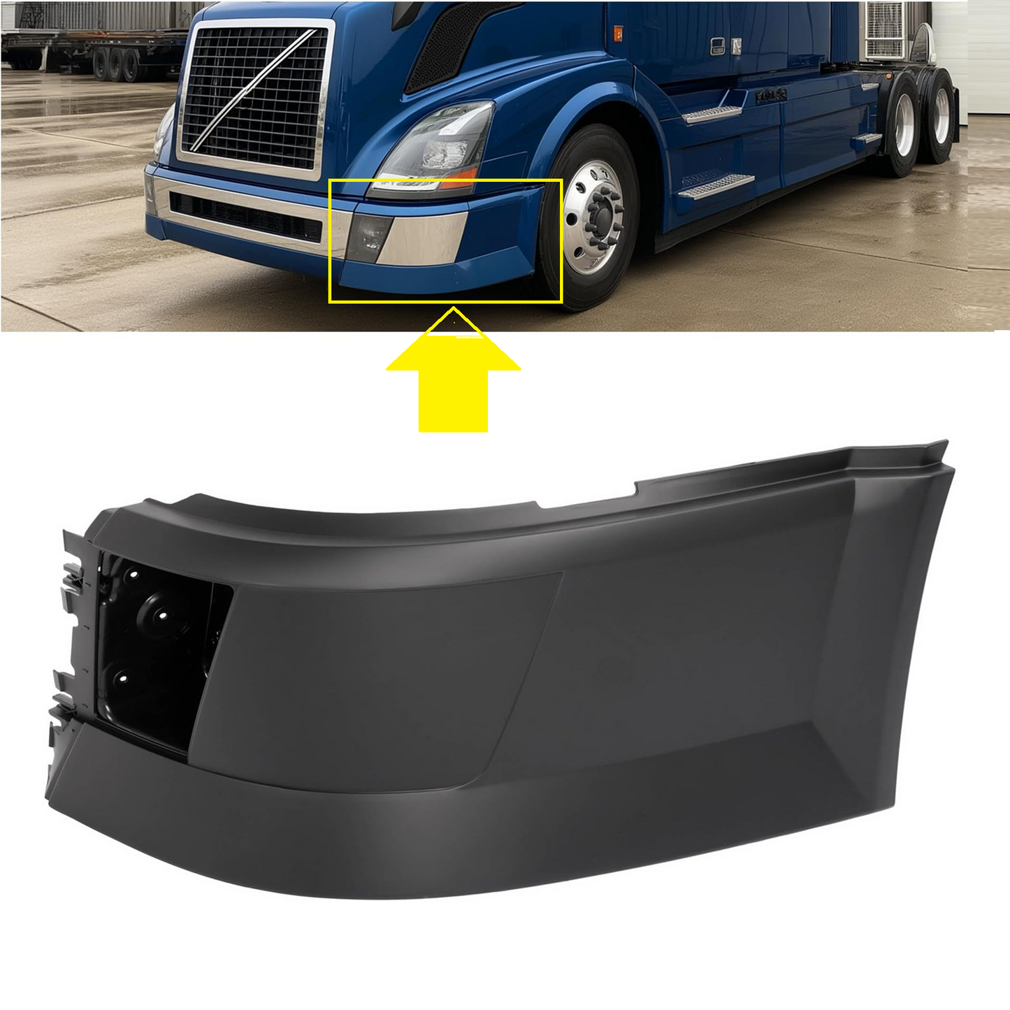 Front Side Corner Bumper with Fog Light Hole Replacement for 2004–2014 Volvo VNL Semi Trucks