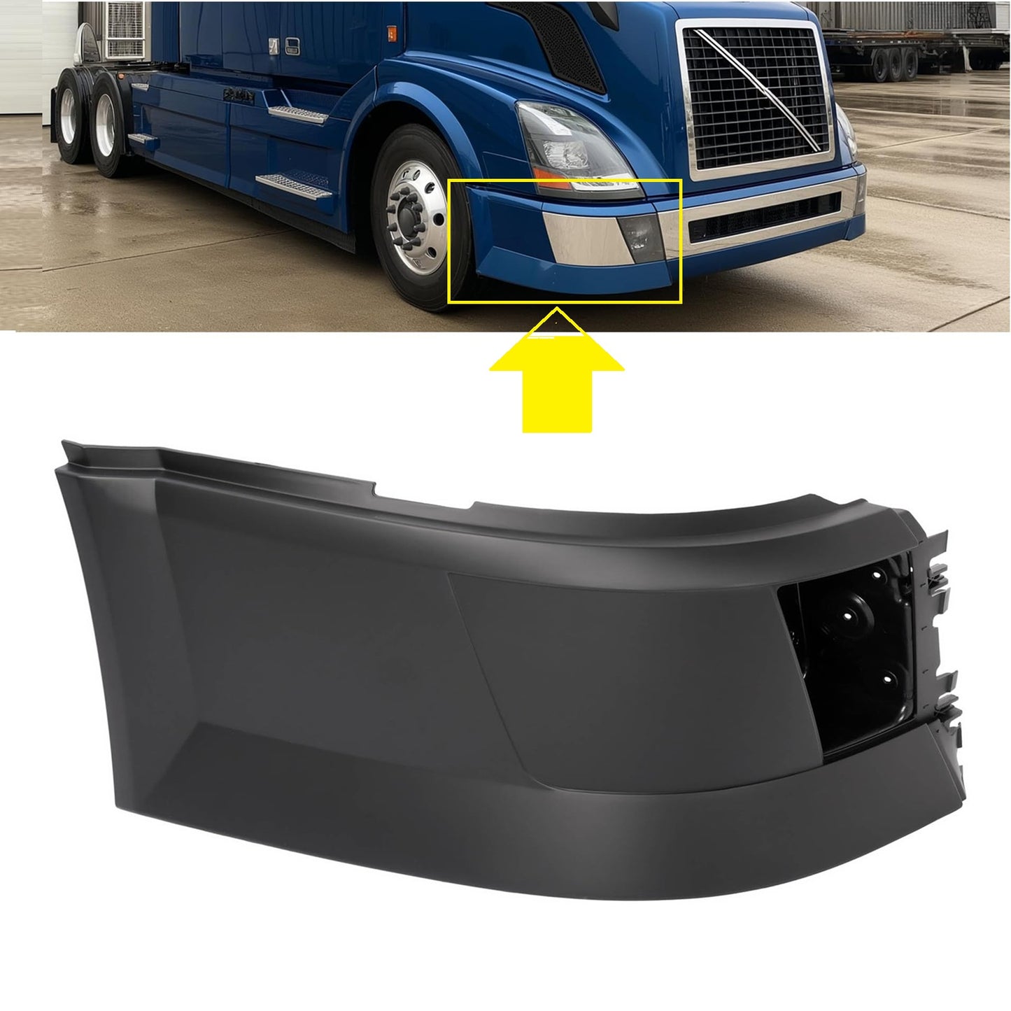Front Side Corner Bumper with Fog Light Hole Replacement for 2004–2014 Volvo VNL Semi Trucks