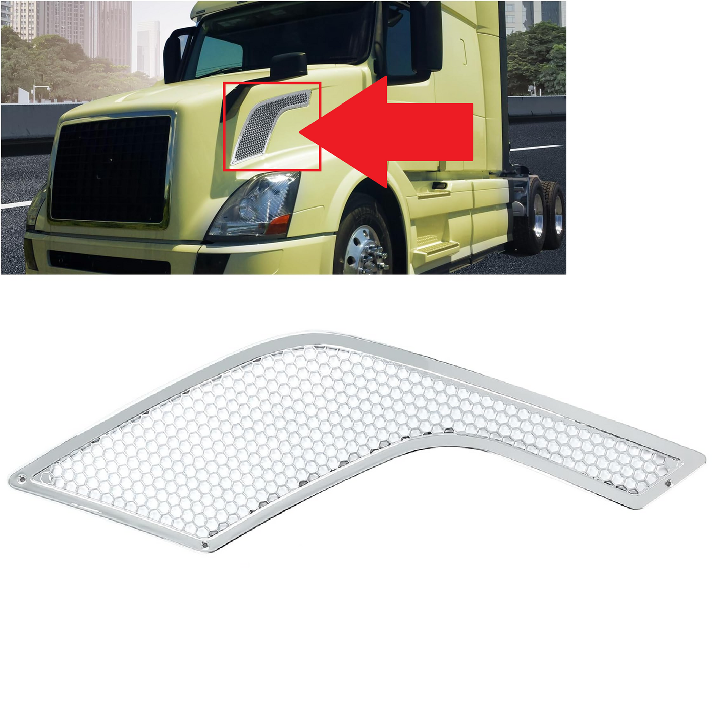 Chrome Side Hood Air Intake Vent Grille Replacement for Volvo VNL 2004–2017 Semi Trucks 