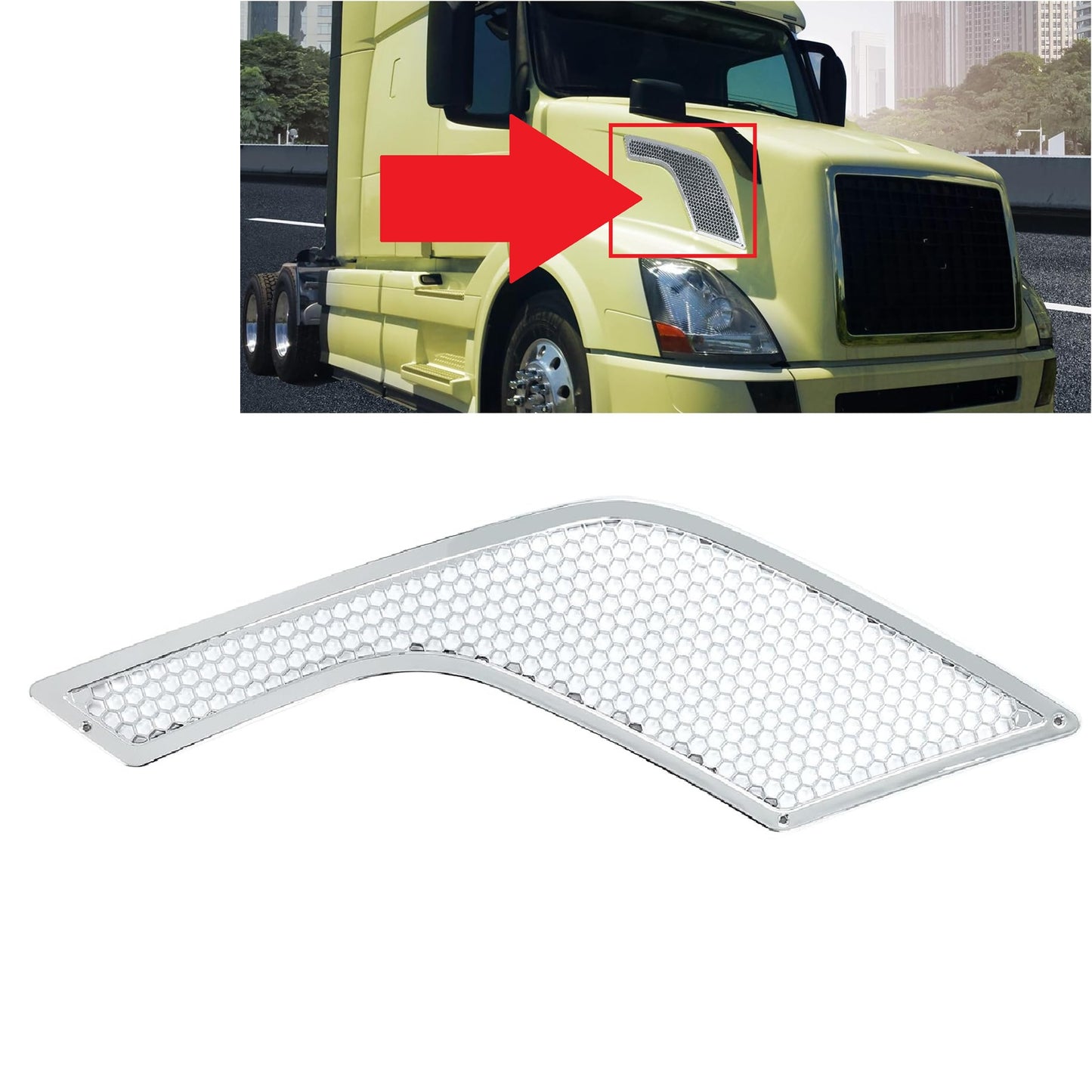 Chrome Side Hood Air Intake Vent Grille Replacement for Volvo VNL 2004–2017 Semi Trucks 