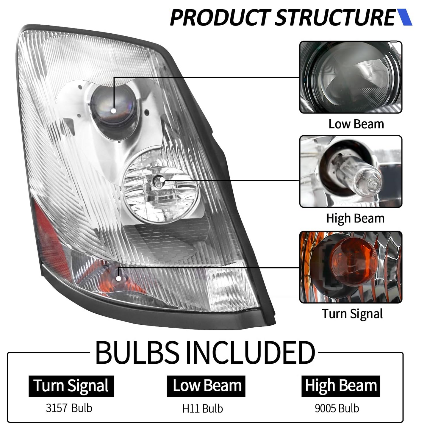Volvo VNL 2004-2017 Halogen Headlight Right Passenger Side | Chrome