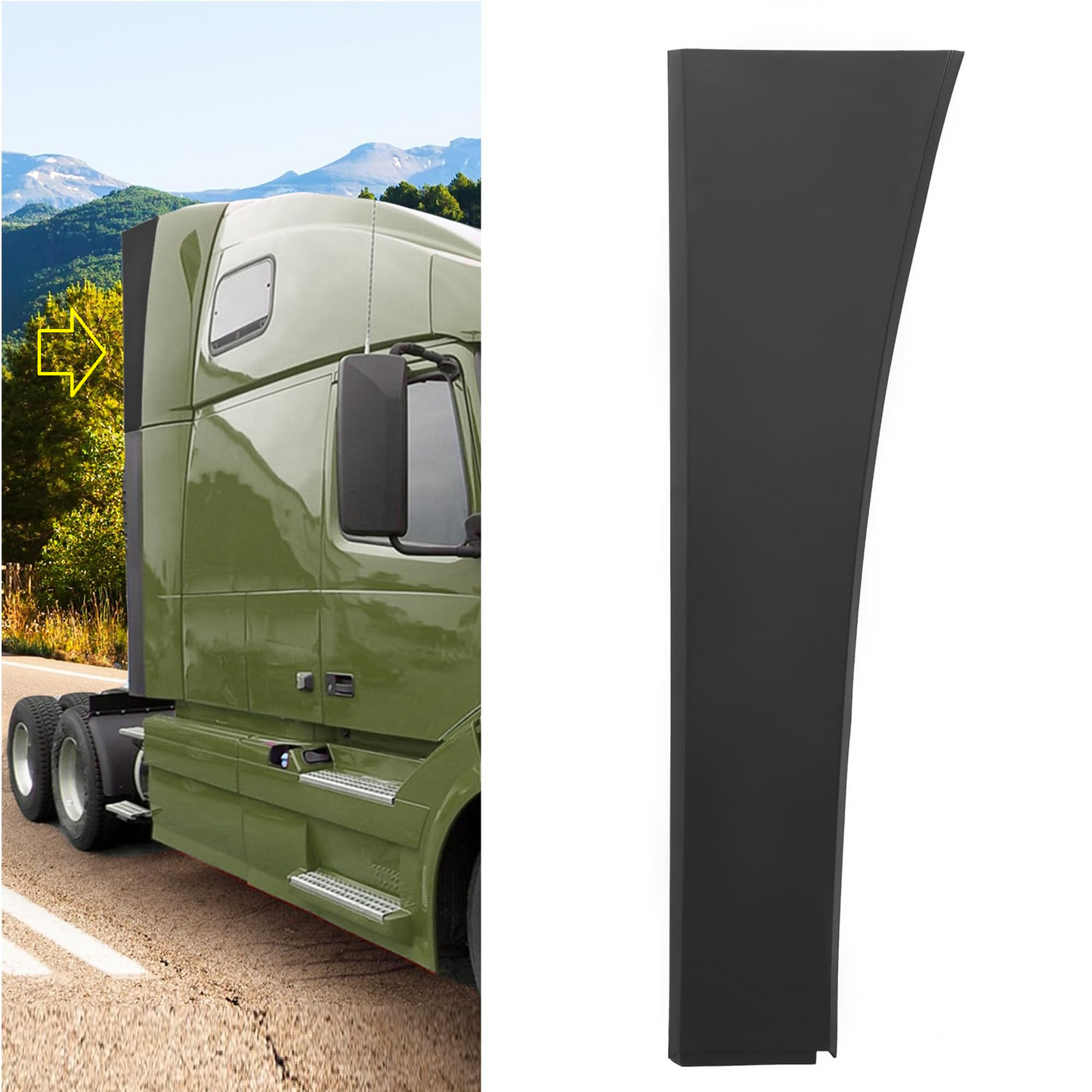 Cab Fairing Extension Compatible with Volvo VNL 2004-2016 Replacement for 82286080, Right Passenger Side Top Wind Air Deflector - Black