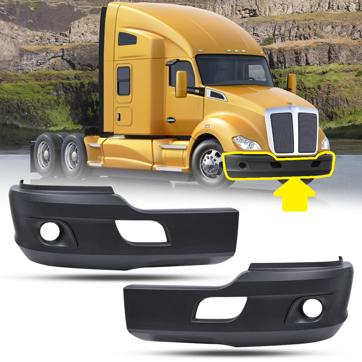 KENWORTH T680 2013-2021 PLASTIC BUMPER W/ FOG LIGHT HOLE