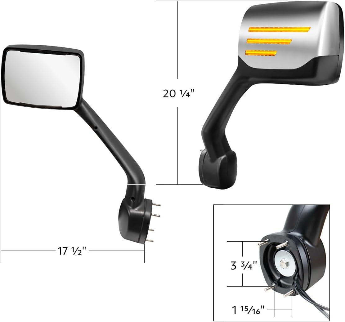 Kenworth T680 2013-2021 & Peterbilt 579/587 2010-2020 LED Turn Signal Chrome Hood Mirror Left Driver Side