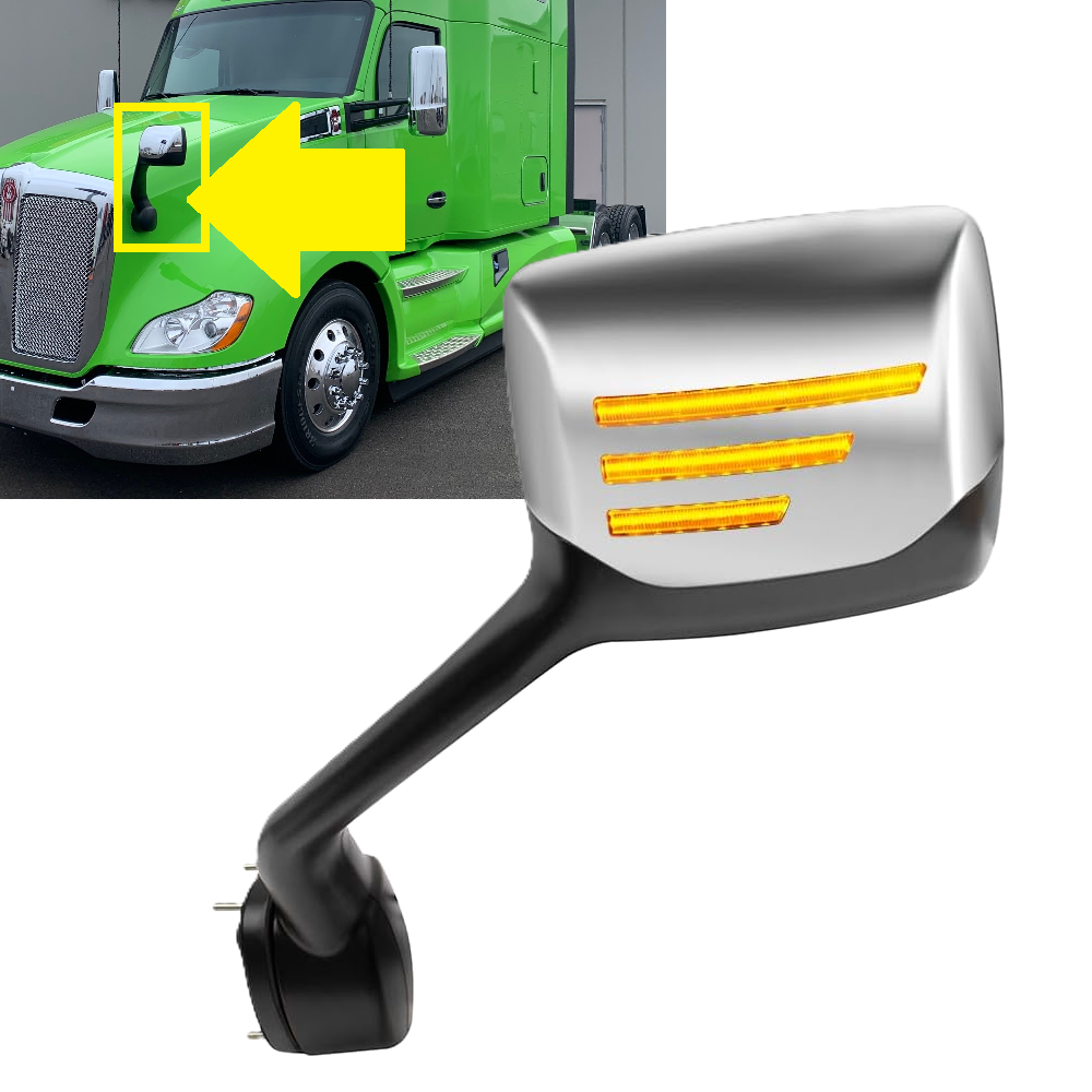 Kenworth T680 2013-2021 & Peterbilt 579/587 2010-2020 LED Turn Signal Chrome Hood Mirror Left Driver Side