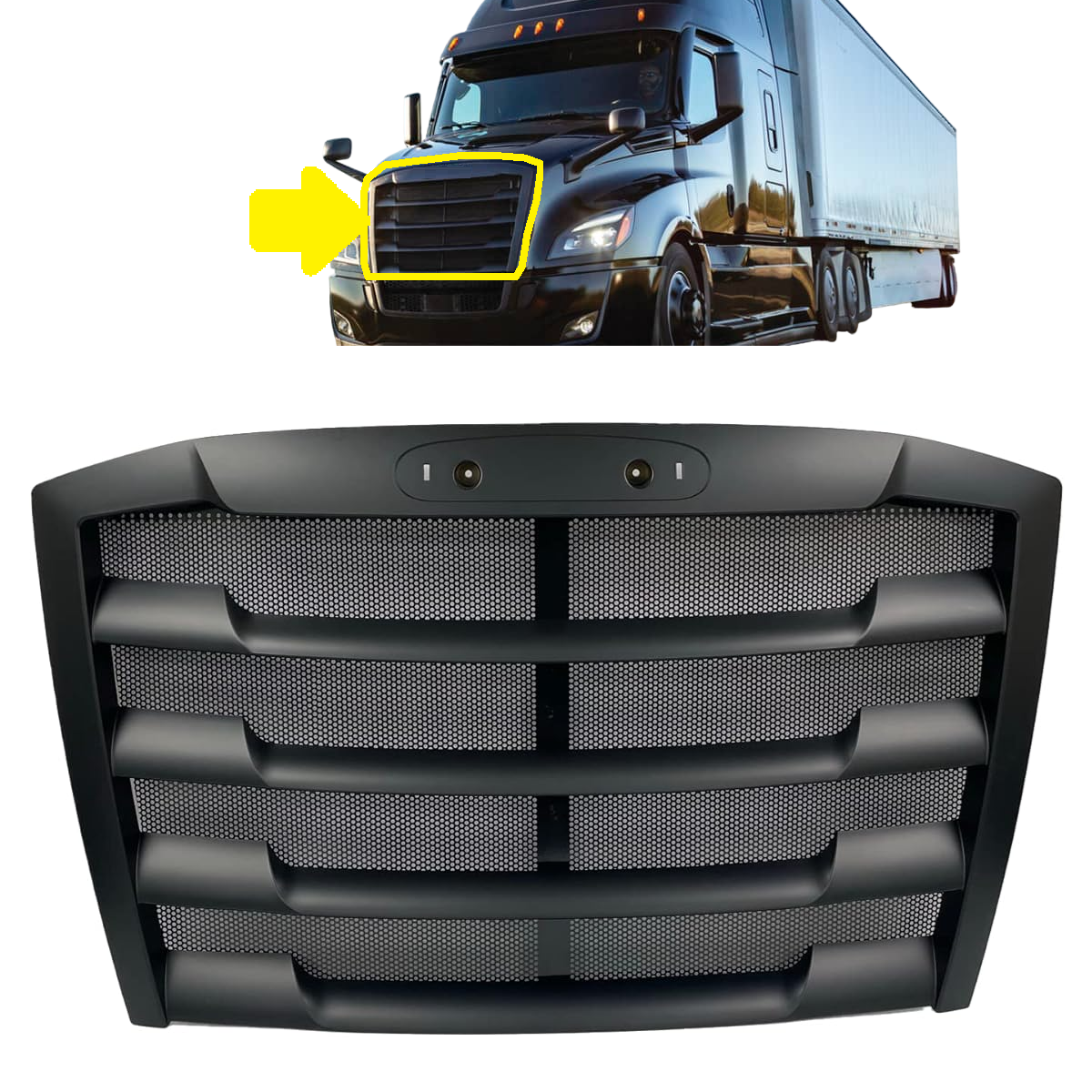 Freightliner Cascadia 2018+ Front Grille Grill with Bug Screen Matte Black